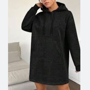 SERRA Women Cotton/ Polyester Blend Cozy Black Pullover Hoodie Dress  | L